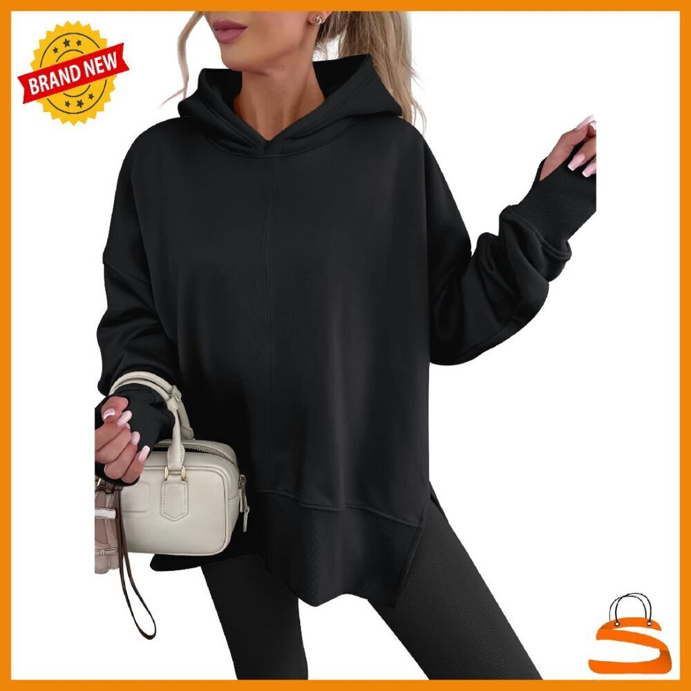 Oversized Fleece Hoodie with Side Slits & Thumbhole Cuffs
